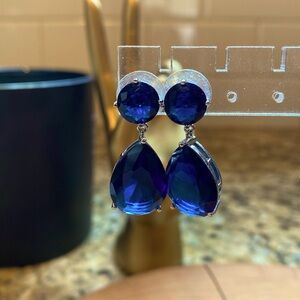 Blue glass marked 925 earrings. 1 1/4 length.